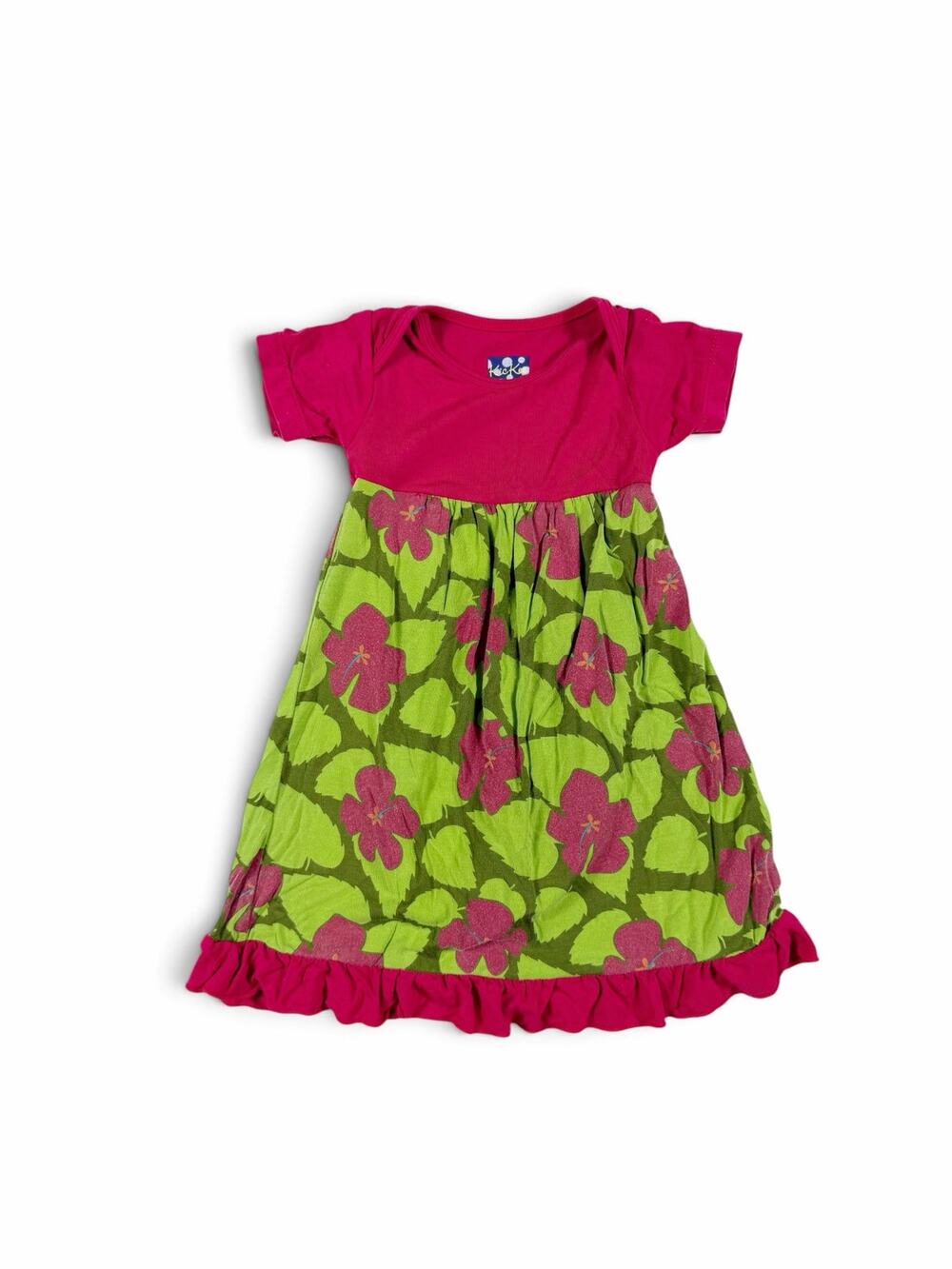 KicKee Pants Pesto Hibiscus Floral Ruffle Dress Pink Green Size 3-6 Months